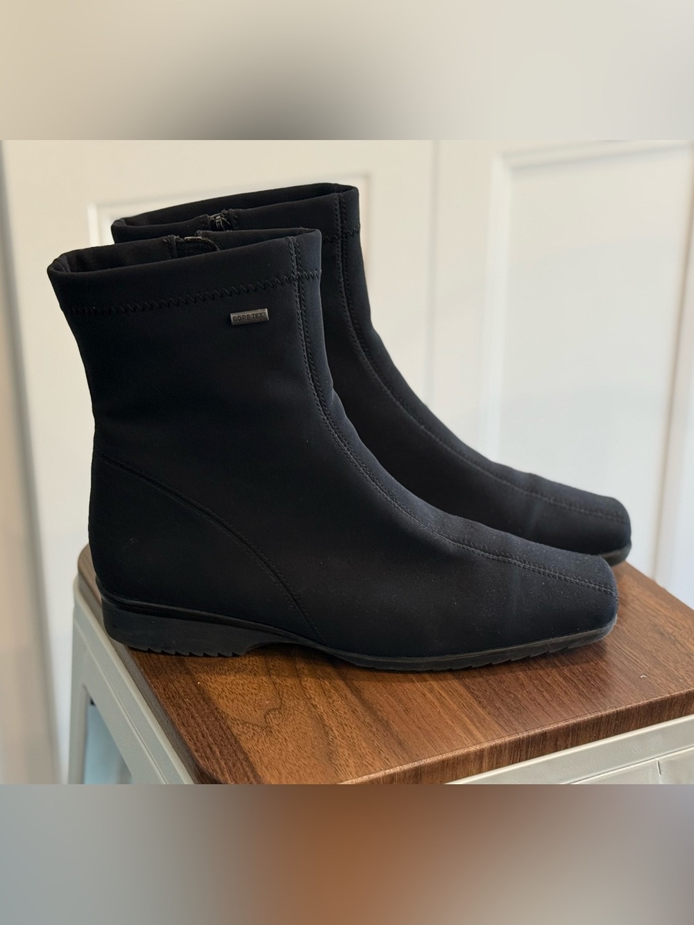 Ara Gore-Tex Waterproof Ankle Boots Black Stretch Square Toe Luftpolster 7.5 G
